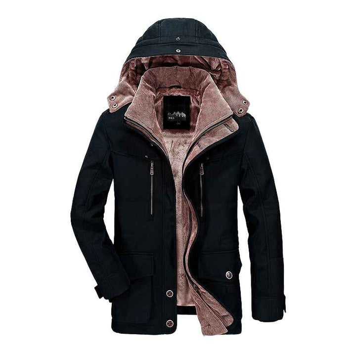 Men's Padded Hooded Winter Jacket with Multiple Pockets Black