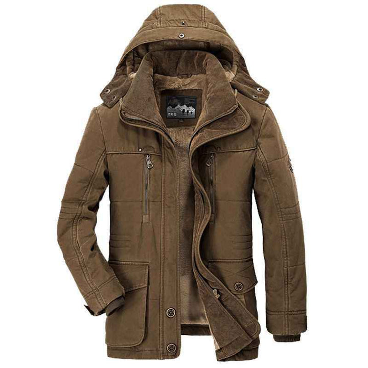 Men's Padded Hooded Winter Jacket with Multiple Pockets Brown