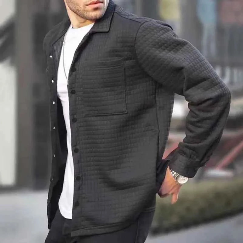 Men's Padded Overshirt Jacket – Relaxed Fit – Casual Button-Up Black