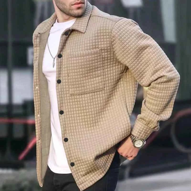 Men's Padded Overshirt Jacket – Relaxed Fit – Casual Button-Up Khaki