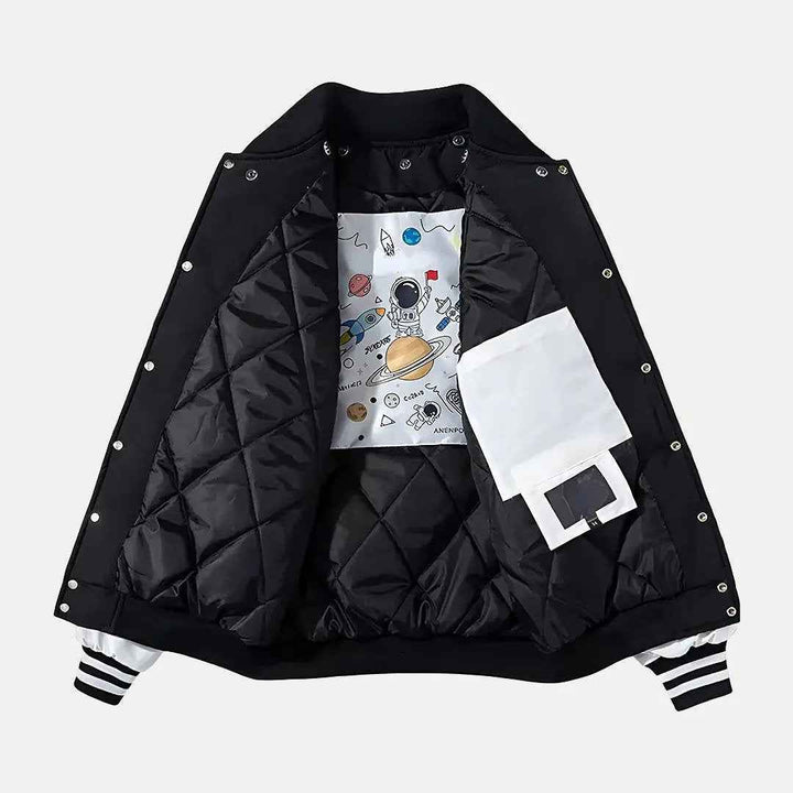 Men's Patchwork Detachable Hood Varsity Jacket