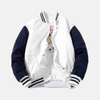 Men's Patchwork Detachable Hood Varsity Jacket White
