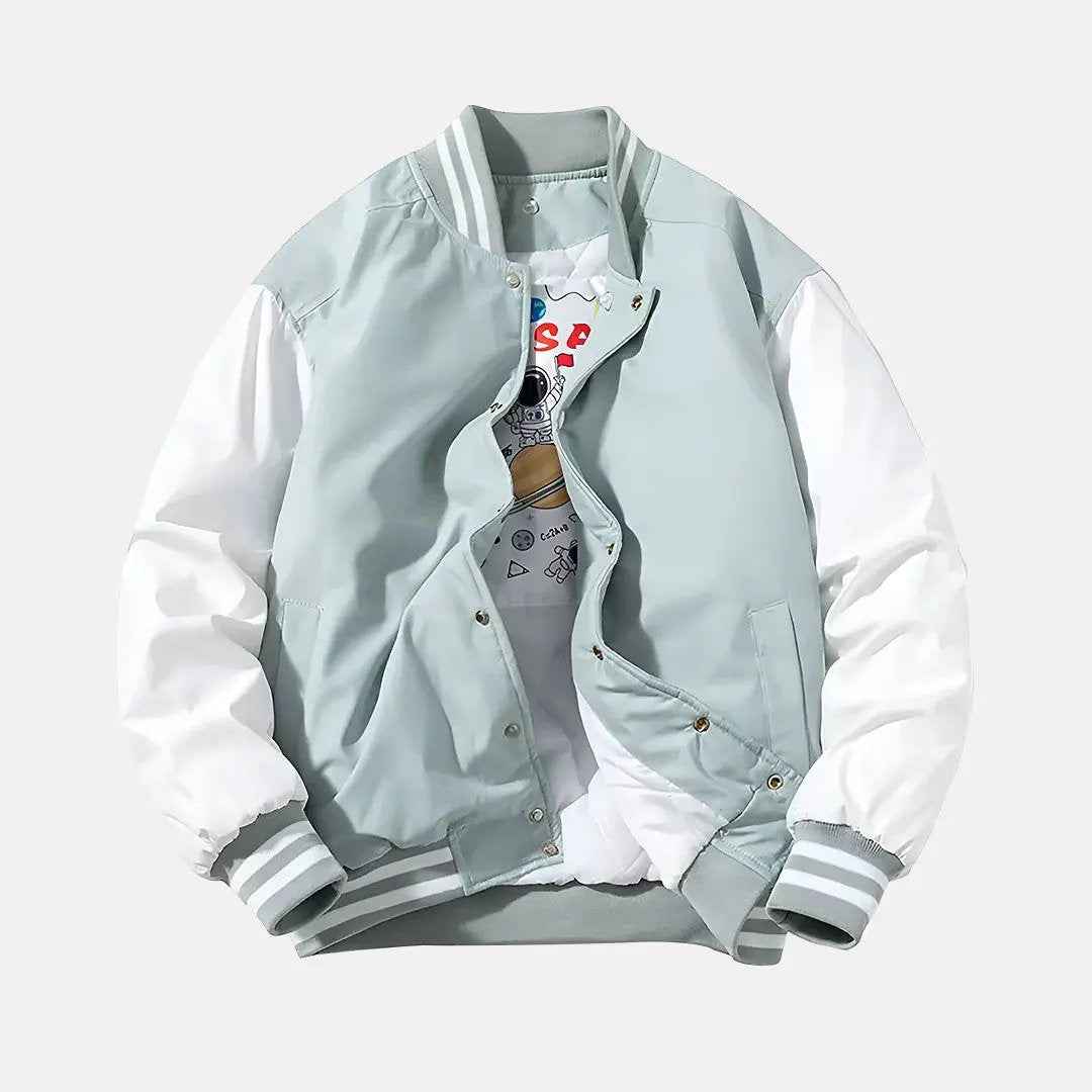 Men's Patchwork Detachable Hood Varsity Jacket Green