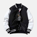 Men's Patchwork Detachable Hood Varsity Jacket Black