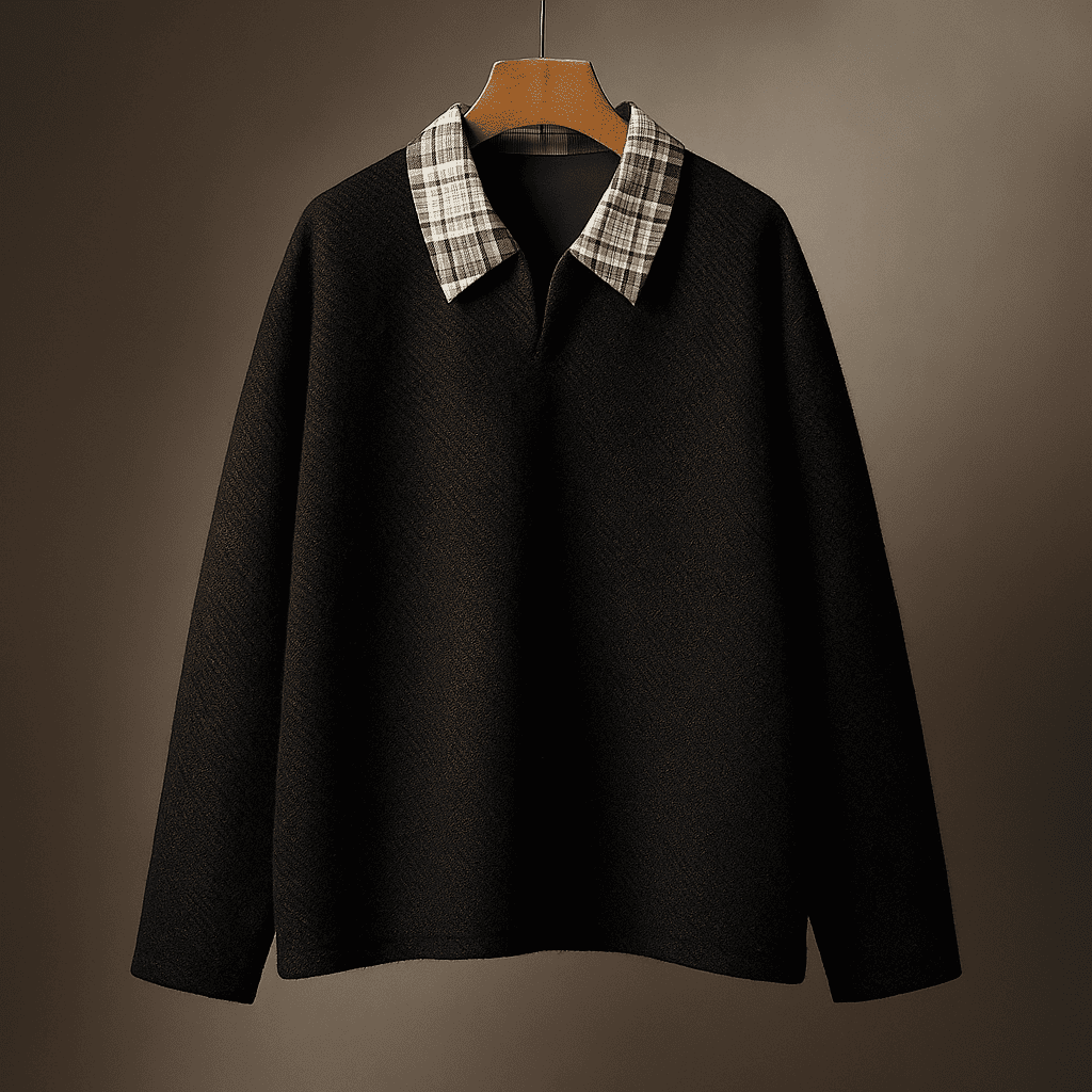 Men's Plaid Collar Sweatshirt Black