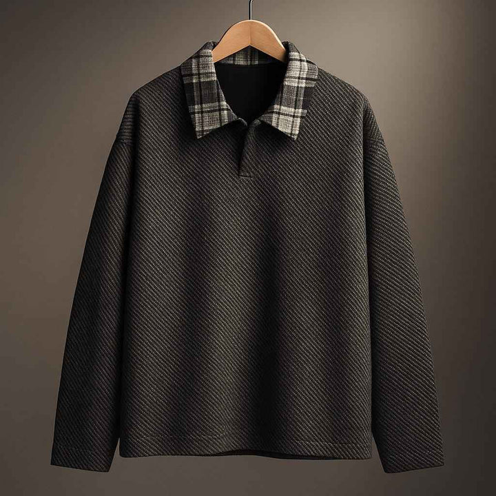 Men's Plaid Collar Sweatshirt Dark Gray