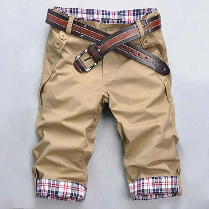 Men's Plaid Cotton Blend Shorts Beige