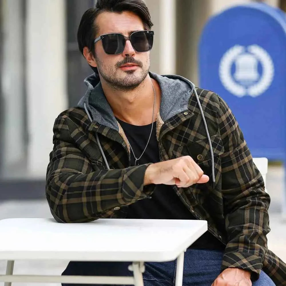 Men's Plaid Hooded Outdoor Jacket