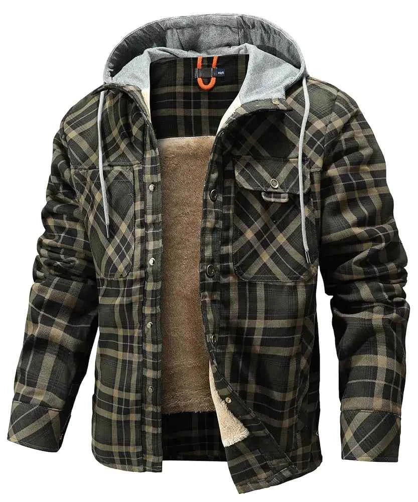 Men's Plaid Hooded Outdoor Jacket Green