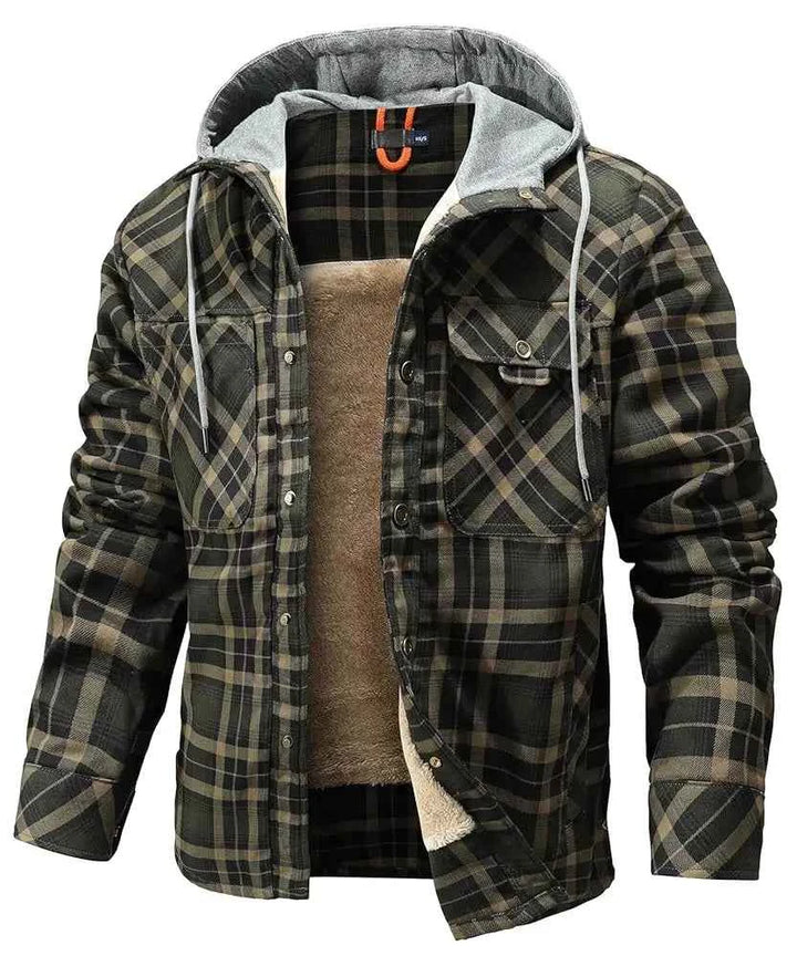 Men's Plaid Hooded Outdoor Jacket Green