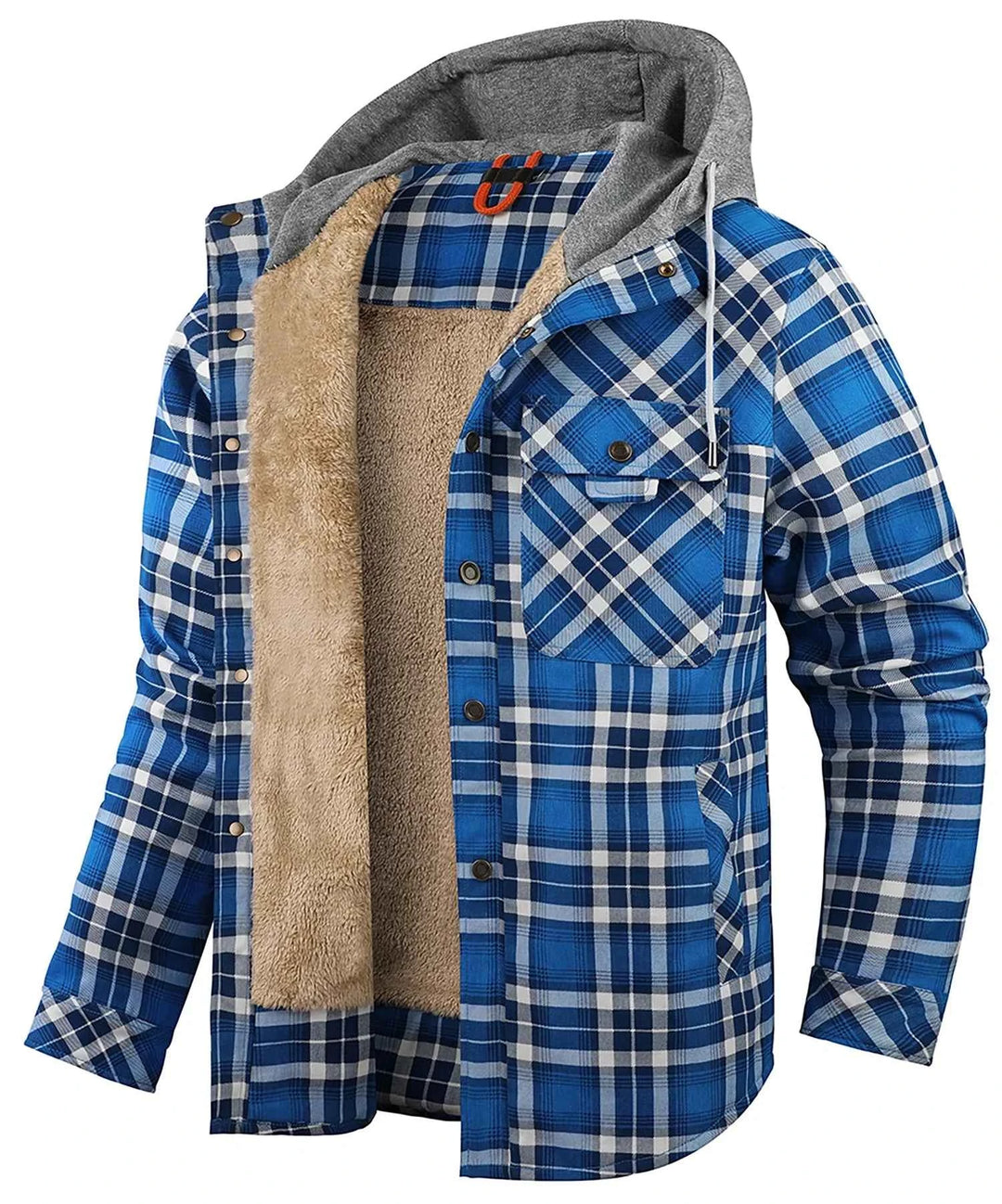 Men's Plaid Hooded Outdoor Jacket Blue