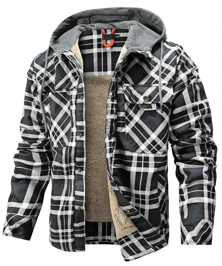 Men's Plaid Hooded Outdoor Jacket Black