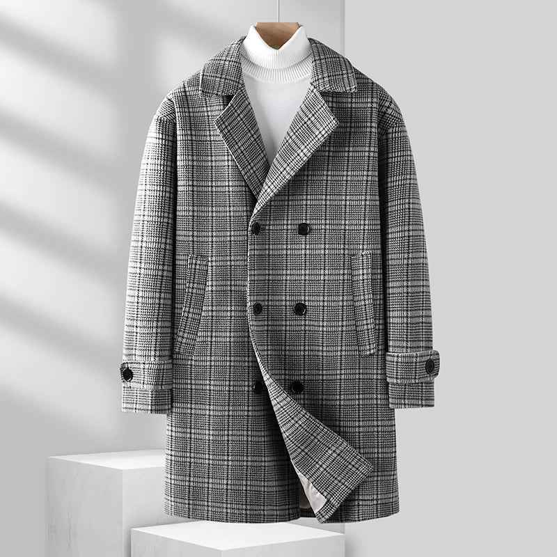 Men's Plaid Wool Coat Gray