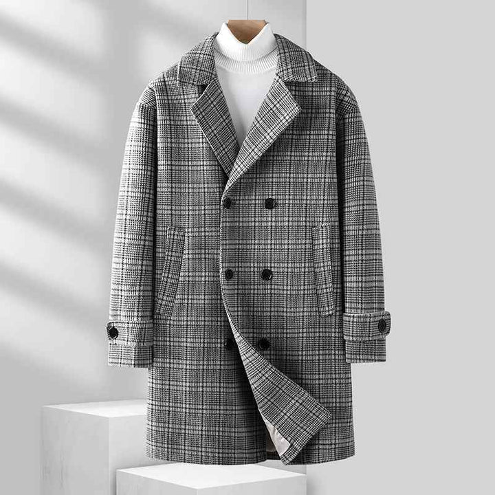 Men's Plaid Wool Coat Gray