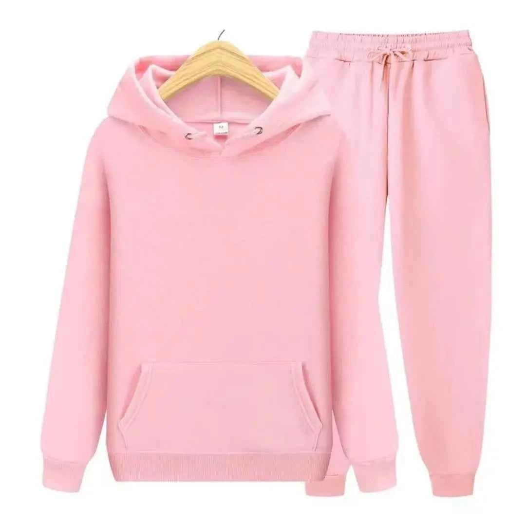 Men's Cotton Tracksuit Relaxed Drawstring Black Winter Hood Light Pink