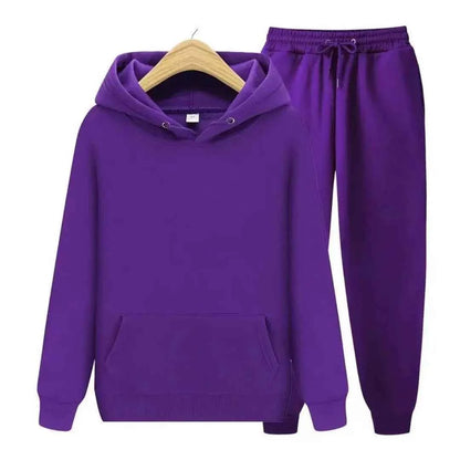 Men's Cotton Tracksuit Relaxed Drawstring Black Winter Hood Purple