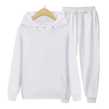 Men's Cotton Tracksuit Relaxed Drawstring Black Winter Hood White