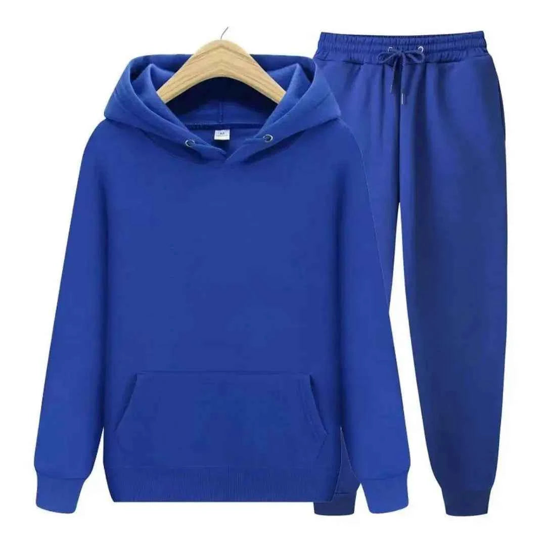 Men's Cotton Tracksuit Relaxed Drawstring Black Winter Hood Blue