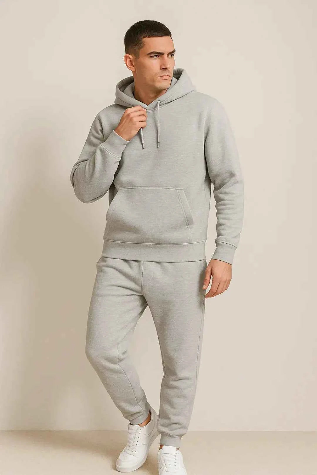 Men's Cotton Tracksuit Relaxed Drawstring Black Winter Hood