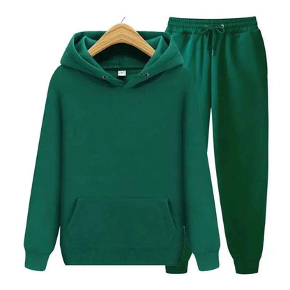 Men's Cotton Tracksuit Relaxed Drawstring Black Winter Hood Green