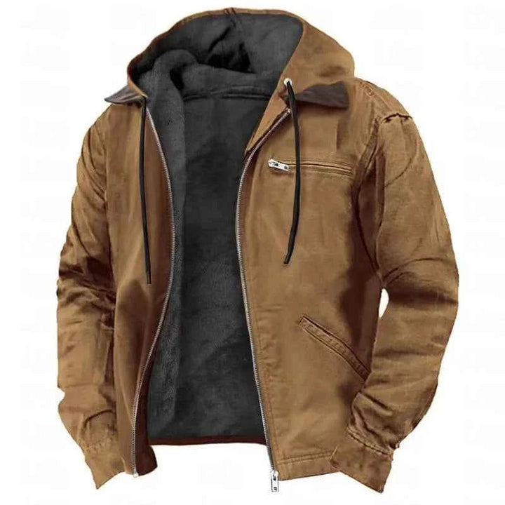 Men's Polar Fleece Full-Zip Hoodie – Cozy Casual Jacket Khaki