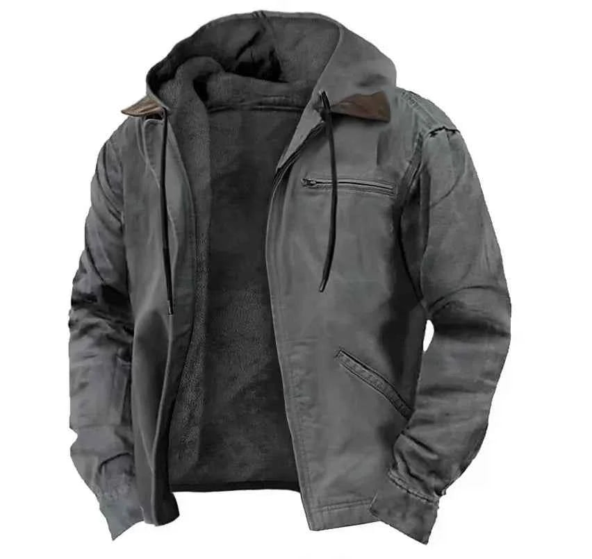 Men's Polar Fleece Full-Zip Hoodie – Cozy Casual Jacket Gray