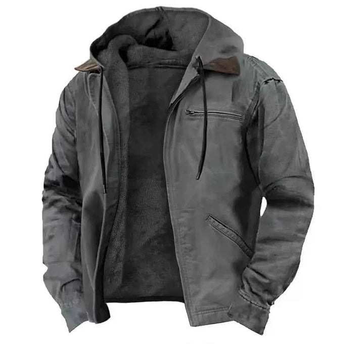 Men's Polar Fleece Full-Zip Hoodie – Cozy Casual Jacket Gray