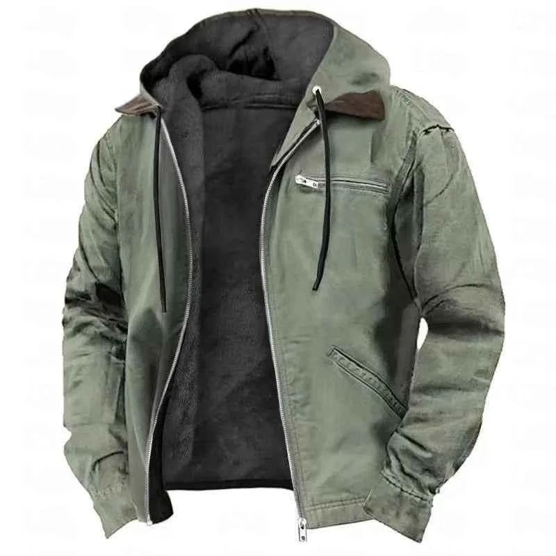 Men's Polar Fleece Full-Zip Hoodie – Cozy Casual Jacket Green