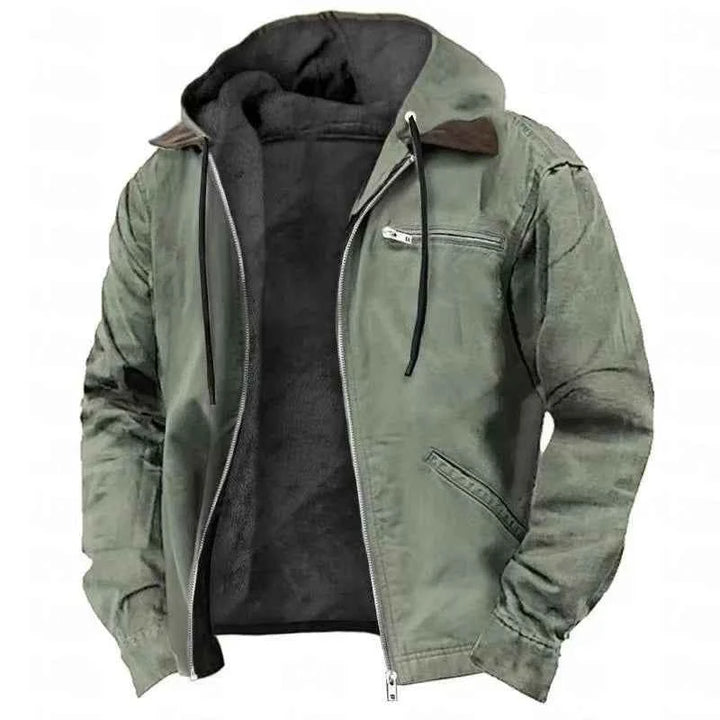 Men's Polar Fleece Full-Zip Hoodie – Cozy Casual Jacket Green