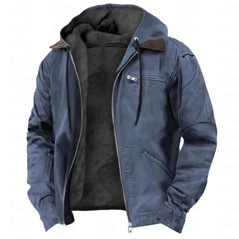 Men's Polar Fleece Full-Zip Hoodie – Cozy Casual Jacket Navy Blue
