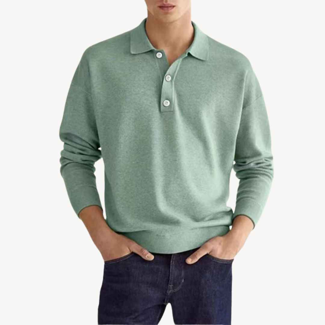Men's Long Sleeve Casual Polo Shirt Green