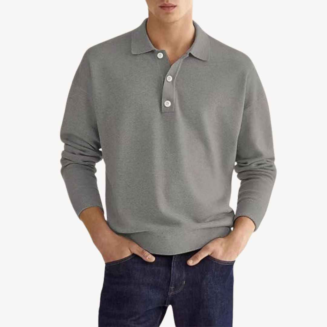 Men's Long Sleeve Casual Polo Shirt Grey
