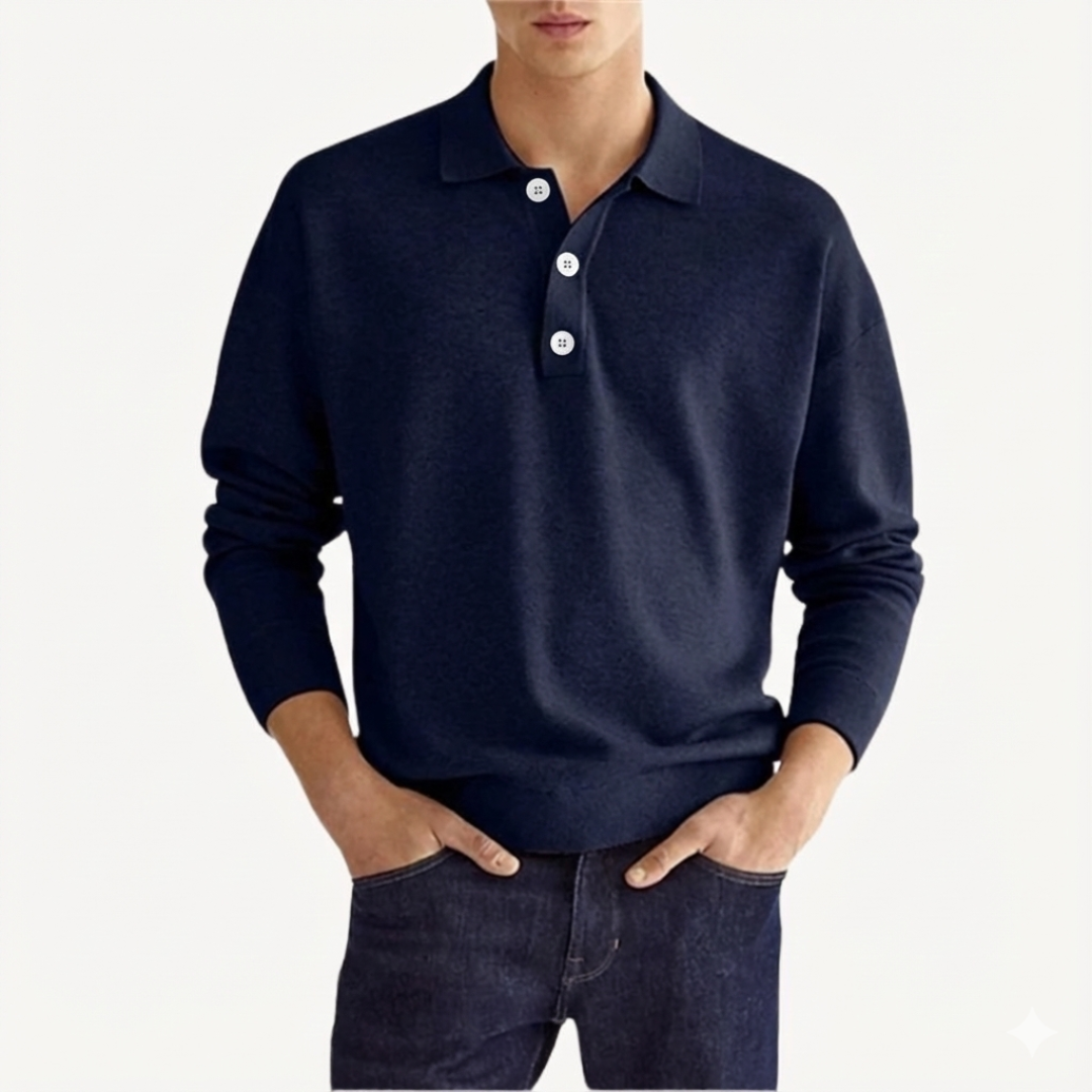 Men's Long Sleeve Casual Polo Shirt Navy