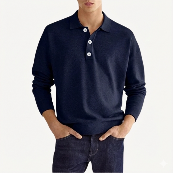 Men's Long Sleeve Casual Polo Shirt Navy