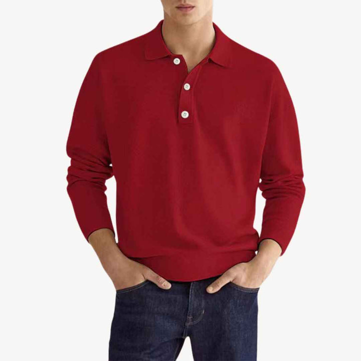 Men's Long Sleeve Casual Polo Shirt Red