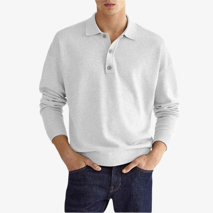 Men's Long Sleeve Casual Polo Shirt White