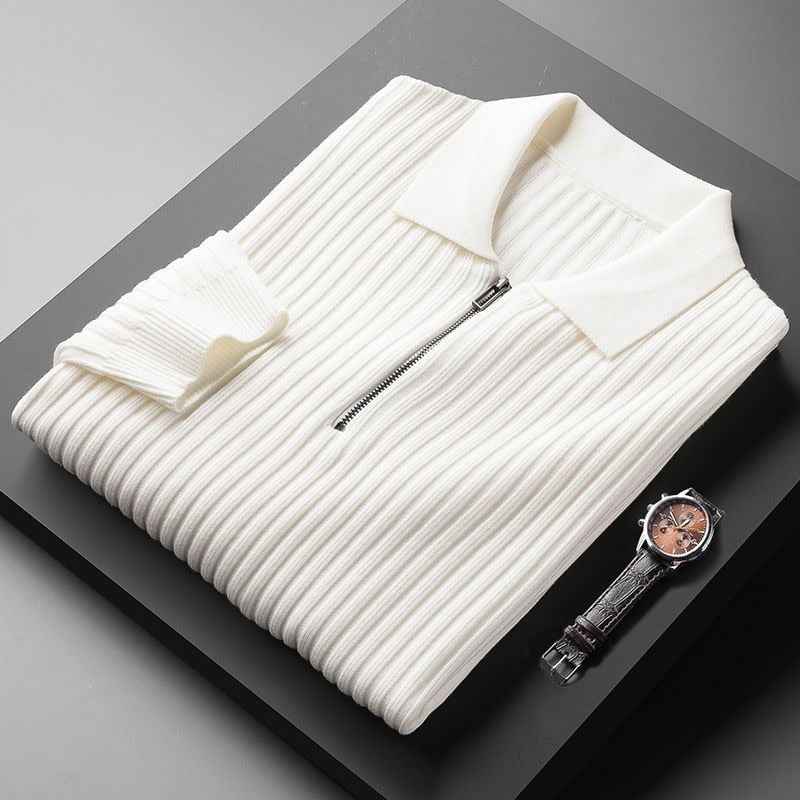 Men's Premium Polo Sweater - Remy Style White