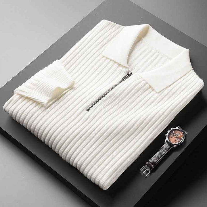 Men's Premium Polo Sweater - Remy Style White