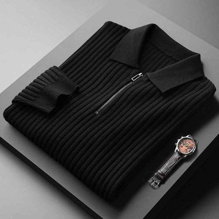 Men's Premium Polo Sweater - Remy Style Black