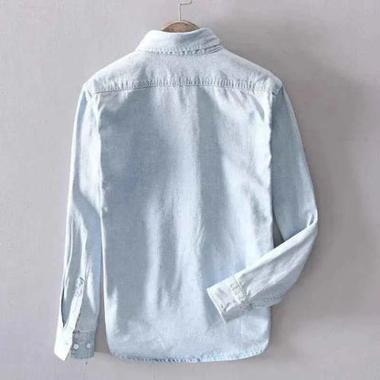 Men's Pure Cotton Denim Long-Sleeve Shirt Sky Blue Black