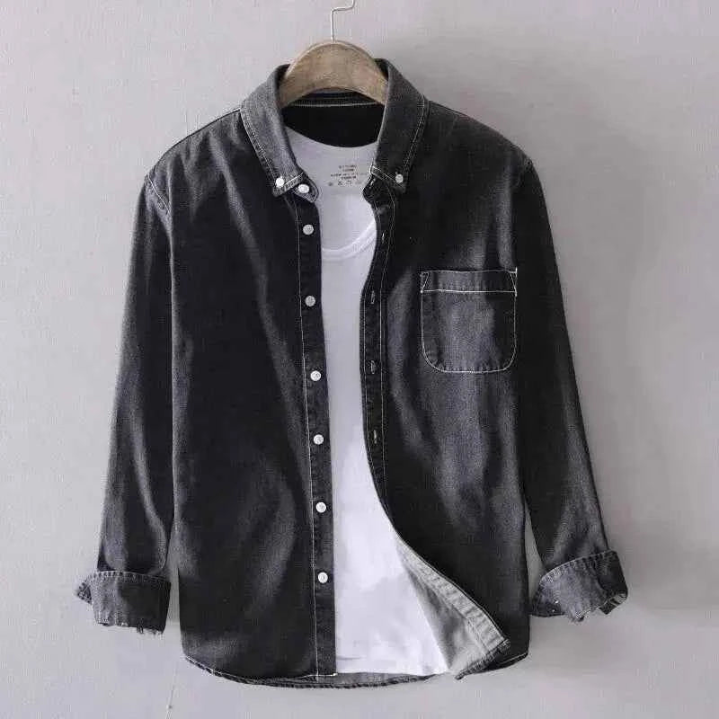 Men's Pure Cotton Denim Long-Sleeve Shirt Black
