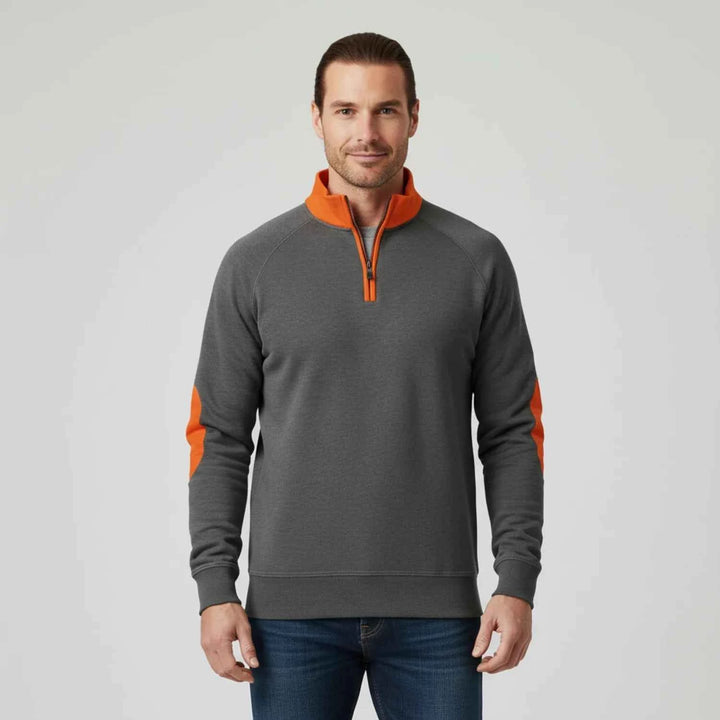 Men's Quarter Zip Elbow Patch Sweater Gray