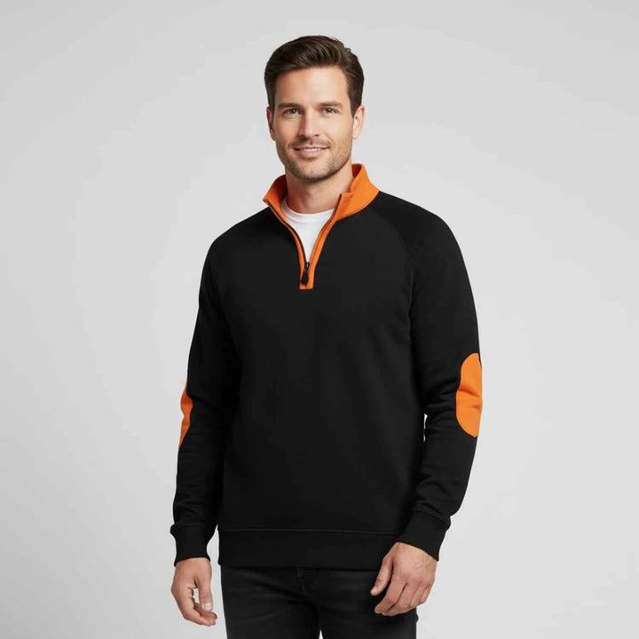 Men's Quarter Zip Elbow Patch Sweater Black