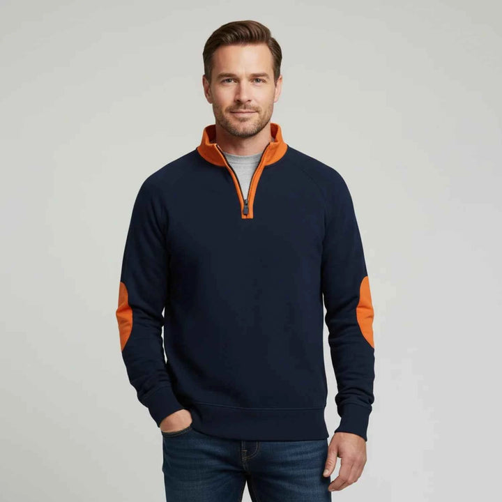Men's Quarter Zip Elbow Patch Sweater Dark Blue
