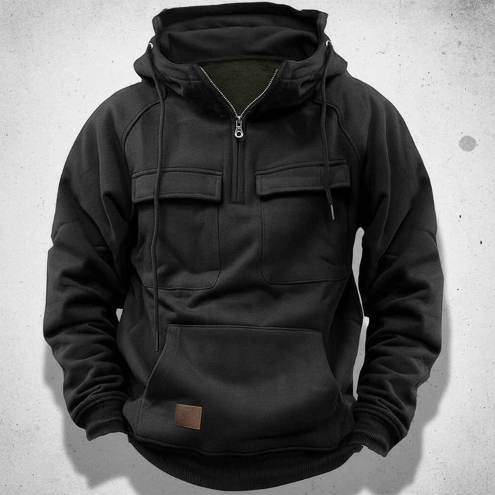 Men's Quarter-Zip Hoodie | Cozy Pullover with Zip Neck Black