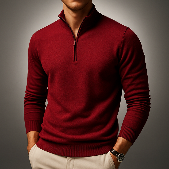 Men's Quarter Zip Pullover - Stylish and Comfortable Red