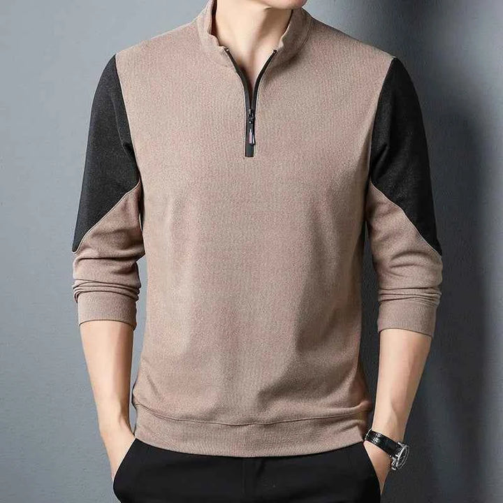 Men's Quarter Zip Pullover - Stylish and Comfortable Light Brown