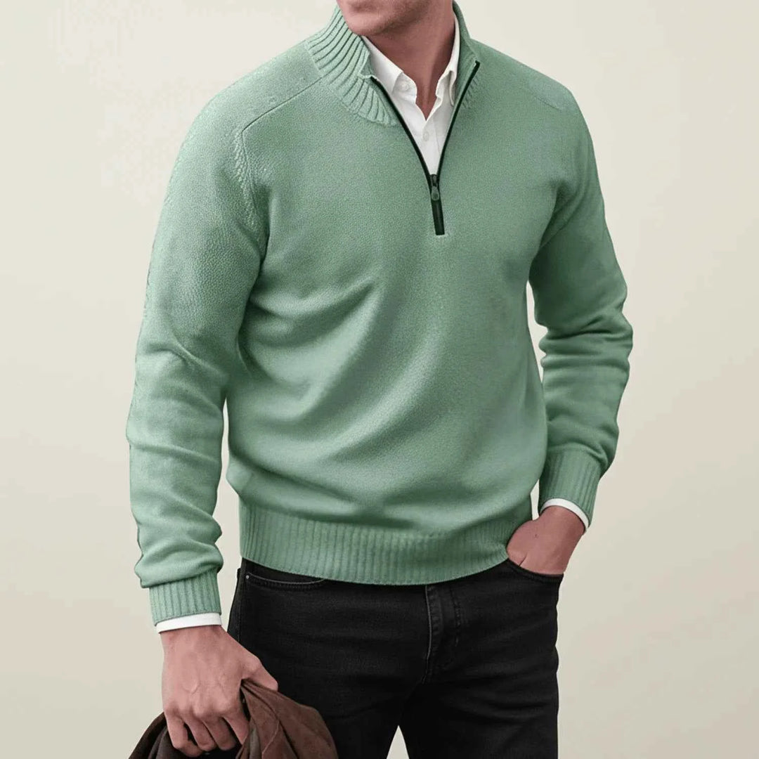 Men's Quarter-Zip Pullover Sweater Green