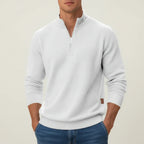 Men's Cotton Quarter-zip Textured Long Sleeve Pullover Winter White