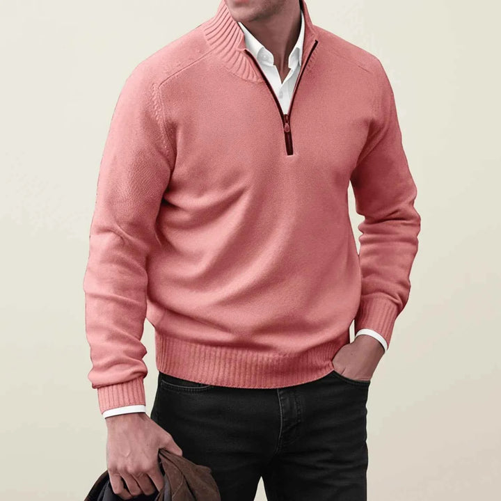 Men's Quarter-Zip Pullover Sweater Pink